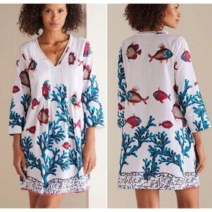 Soft Surroundings tunic mini dress size 1X tropical fish print v neck cruise sum